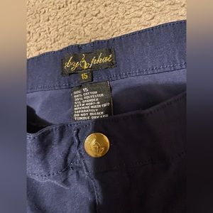 Baby Phat Shorts Women 14 Stretch Bermuda Mid Rise Dark Wash w Logo